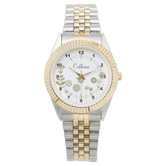 Reloj De Pulsera Elegante y eterno minimalismo floral de oro suave (Anverso)