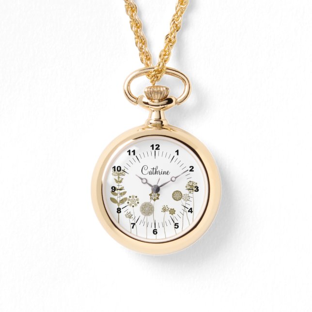 Reloj De Pulsera Elegante y eterno minimalismo floral de oro suave (Anverso)