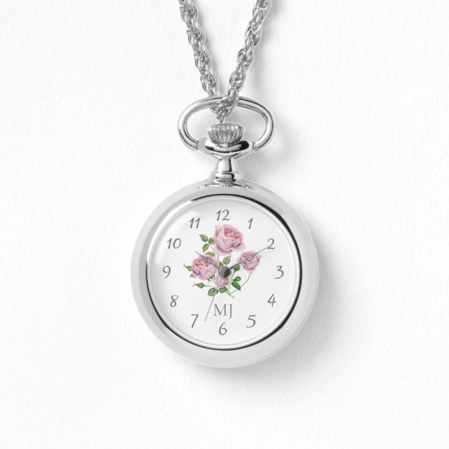 Reloj De Pulsera Elegantes damas ven el collar con rosas rosas rosa (Anverso)