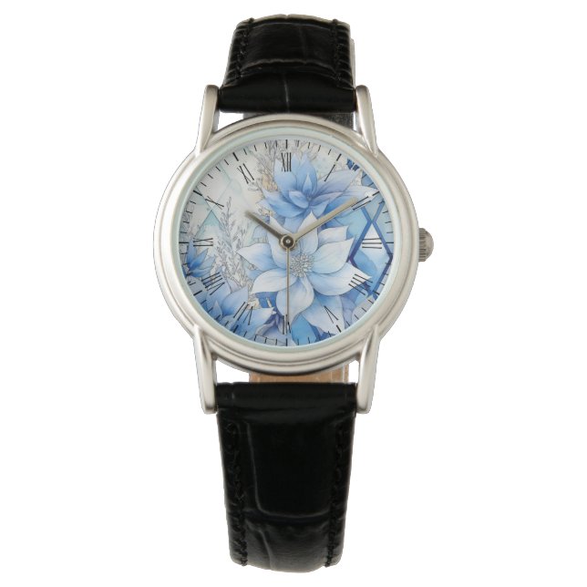 Reloj De Pulsera Elegantes flores azules de invierno (Anverso)