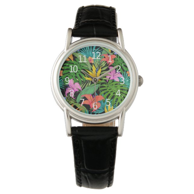 Reloj De Pulsera Elegantes hojas tropicales de verano coloridas | (Anverso)