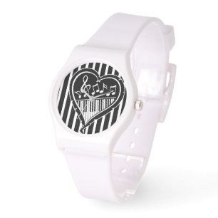 Reloj De Pulsera Elegantes notas musicales en blanco y negro y pian