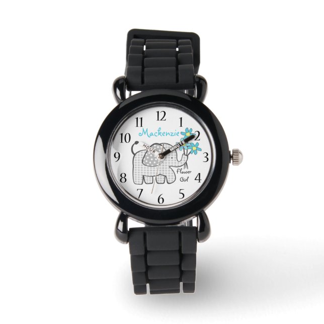 Reloj De Pulsera Elephant Gingham Flower Girl (Anverso)