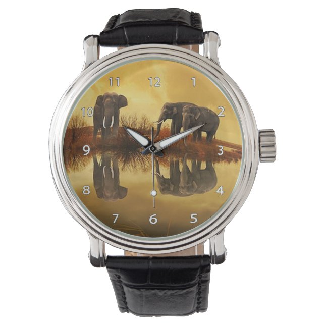 Reloj De Pulsera Elephant Trio Wildlife Writing Watch (Anverso)
