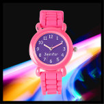 Reloj De Pulsera ELIJA SUS COLORES, Nombre, Niños Púrpura Pink<br><div class="desc">Este divertido reloj de muñeca infantil con correa de silicona rosa puede ser personalizado como quieras. Puedes ELEGIR TU PROPIO COLOR para reemplazar el fondo morado en la cara del reloj y puedes hacer que el texto diga lo que quieras. O mantener mi diseño morado y blanco. Todos los derechos...</div>