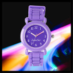 Reloj De Pulsera ELIJA SUS COLORES, Su Nombre, Niñas Púrpura.<br><div class="desc">Este divertido reloj de muñeca con correa morada se puede personalizar como quieras. Puedes ELEGIR TU PROPIO COLOR para reemplazar el fondo de la cara de reloj y puedes hacer que el texto diga lo que quieras. O mantener mi diseño morado y blanco. Todos los derechos reservados © 2023 Alan...</div>