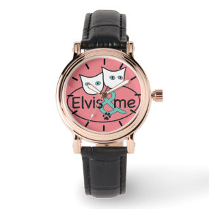 Reloj De Pulsera 'Elvis & Me' Pink Square Watch Black Leather Stran