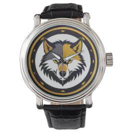 Reloj De Pulsera Emblema de lobo con círculo dorado