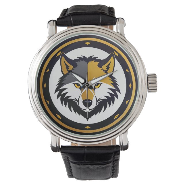 Reloj De Pulsera Emblema de lobo con círculo dorado (Anverso)
