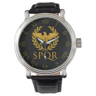 Reloj De Pulsera Emblema del Águila Romana SPQR – Águila Dorada y L