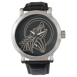 Reloj De Pulsera Emblema metálico tribal del lobo del grito