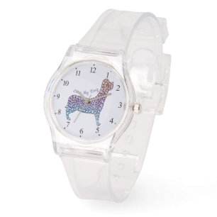 Reloj De Pulsera Embossed Indigo Gradient Paw Print Dog Outline