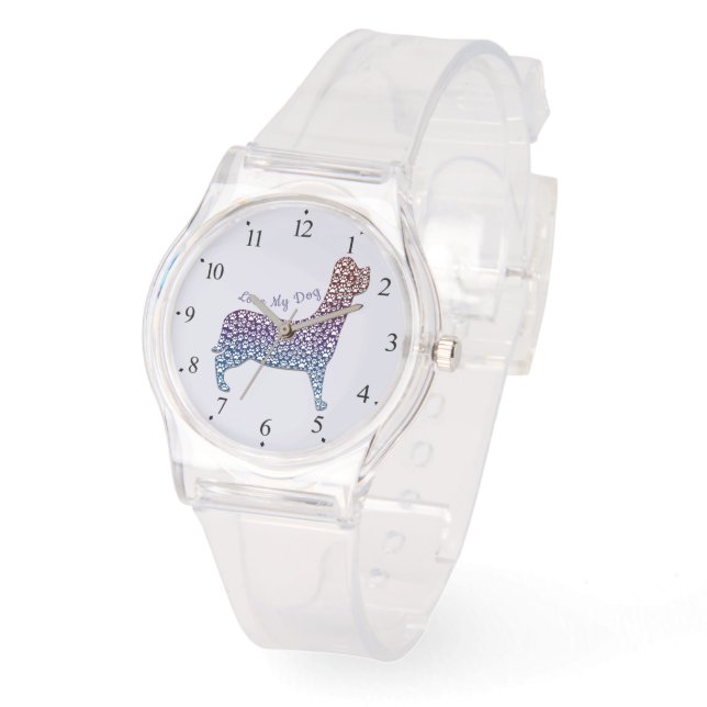 Reloj De Pulsera Embossed Indigo Gradient Paw Print Dog Outline (Ángulo)