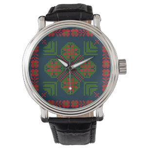 Reloj De Pulsera Embroideric palestino Tatreez color verde rojo 5 P