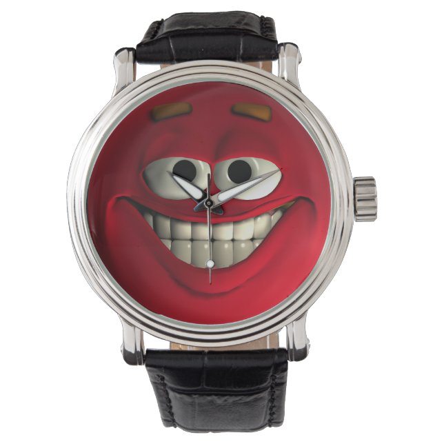 Reloj De Pulsera Emoticono Rojo Con Dientes Blancos (Anverso)