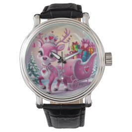 Reloj De Pulsera Encantador ornamento de Navidad para renos rosados