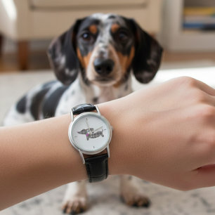 Reloj De Pulsera Encanto de Dachshund intemporal: Banda de cuero de