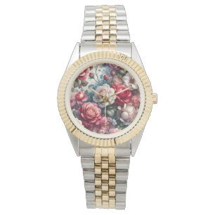 Reloj De Pulsera Encanto Floral Rosa Atemporal