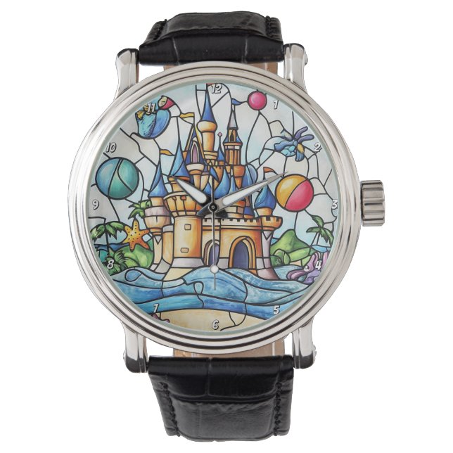 Reloj De Pulsera Enchanted Castle Time Stained Glass Fairytale Wall (Anverso)