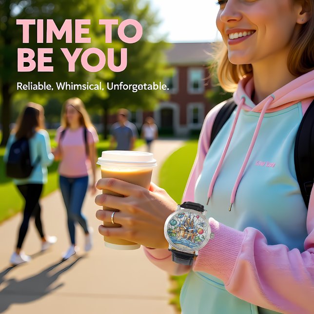 Reloj De Pulsera Enchanted Castle Time Stained Glass Fairytale Wall (Subido por el creador)