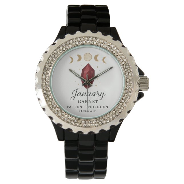 Reloj De Pulsera Enero Birthstone Watch - Garnet Crystal Design f (Anverso)