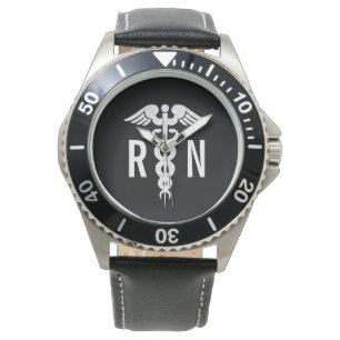Reloj De Pulsera Enfermera Caduceus de medicina negra registrada po