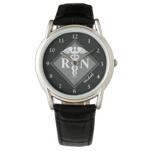 Reloj De Pulsera Enfermera Caduceus negra registrada por hombre