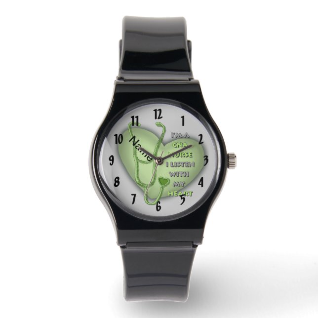 Reloj De Pulsera Enfermera CNA Corazón Verde (Anverso)