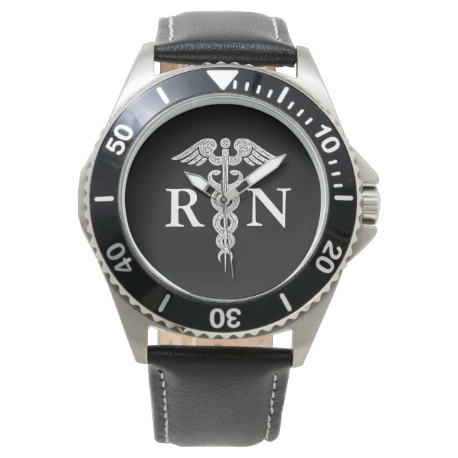 Reloj De Pulsera Enfermera con matrícula masculina RN Caduceus Medi (Anverso)