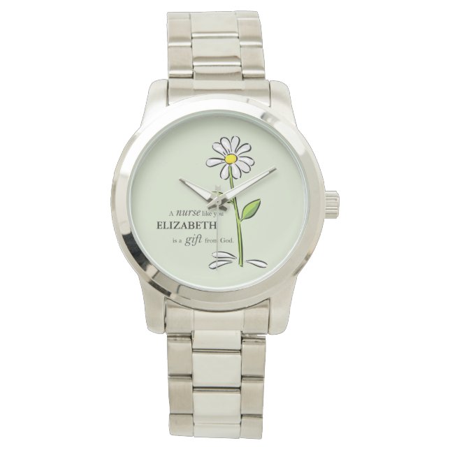 Reloj De Pulsera Enfermera Cumpleaños Religiosa Verde Daisy Persona (Anverso)