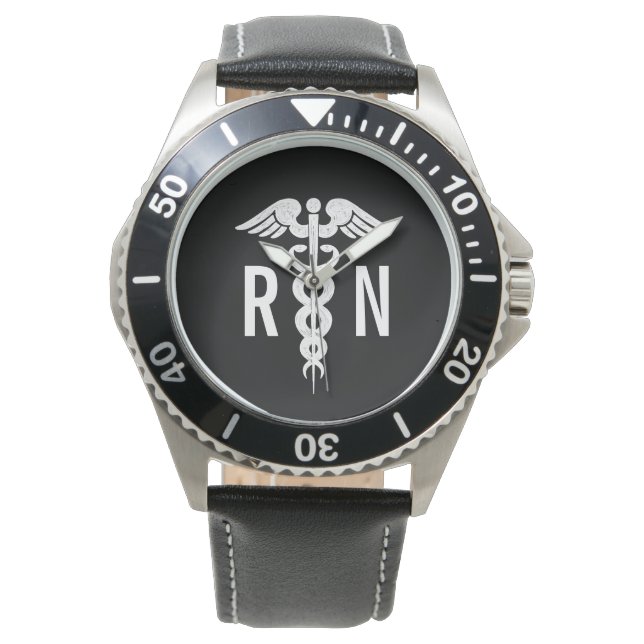 Reloj De Pulsera Enfermera de enfermería de Caduceus Médico Blanco  (Anverso)