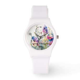 Reloj De Pulsera Enfermera de flor de primavera personalizada Monog