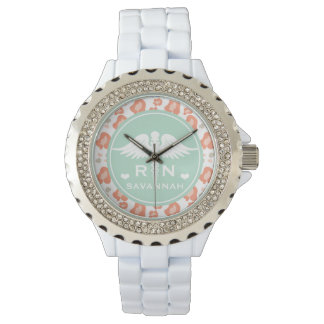Reloj De Pulsera ENFERMERA DE IMPRESIÓN DE LEOPARO verde azulado Y 