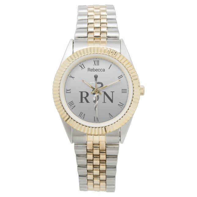 Reloj De Pulsera Enfermera elegante de medicina blanca negra Asclep (Anverso)