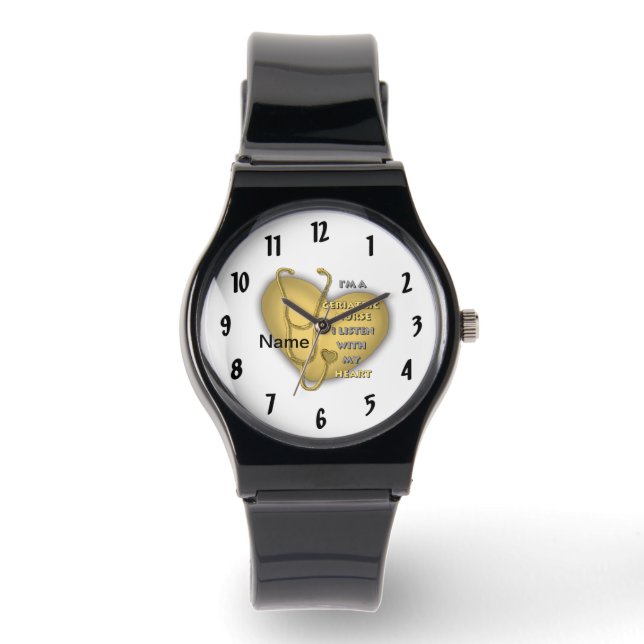 Reloj De Pulsera Enfermera Geriátrica Corazón Amarillo (Anverso)