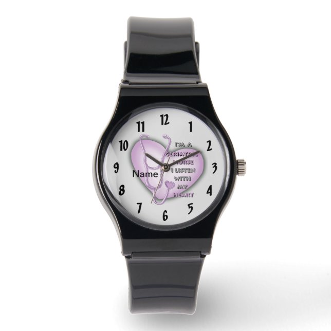 Reloj De Pulsera Enfermera Geriátrica Purple Heart (Anverso)