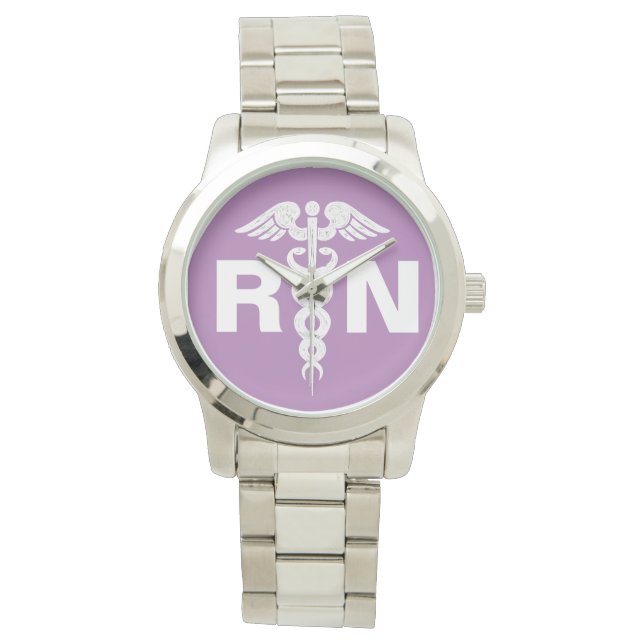 Reloj De Pulsera Enfermera inscrita Caduceus Lavender Purple Silver (Anverso)
