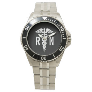 Reloj De Pulsera Enfermera inscrita Caduceus Médica Blanca Negra