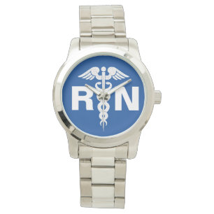 Reloj De Pulsera Enfermera inscrita Caduceus Royal Blue Silver