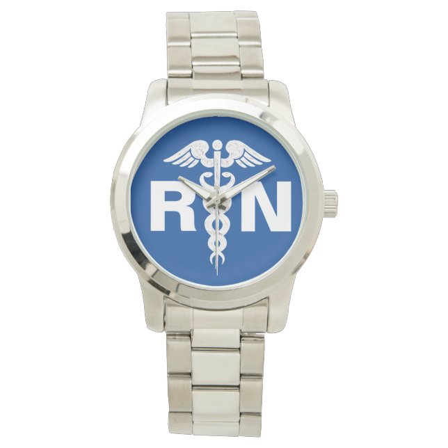 Reloj De Pulsera Enfermera inscrita Caduceus Royal Blue Silver (Anverso)