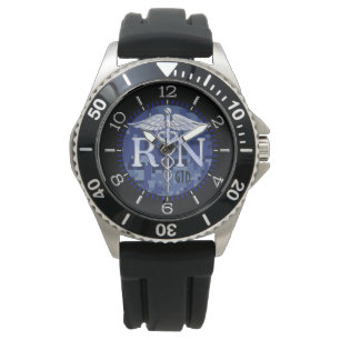 Reloj De Pulsera Enfermera inscrita RN Caduceus Blue Camo Monograma