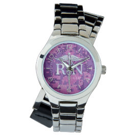 Reloj De Pulsera Enfermera inscrita RN Silver Caduceus Monograma Wa