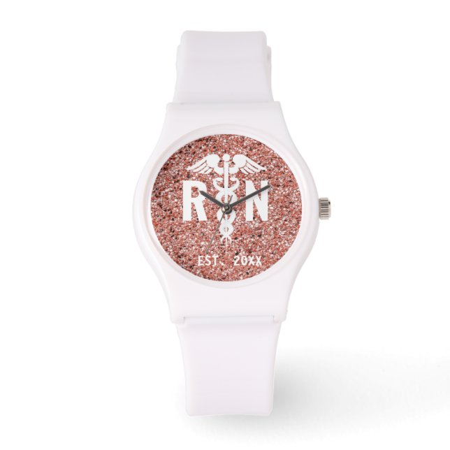 Reloj De Pulsera Enfermera inscrita Rosa  Personalizado Purpurina d (Anverso)