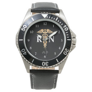 Reloj De Pulsera Enfermera moderna RN Black Monogram Mens Watch