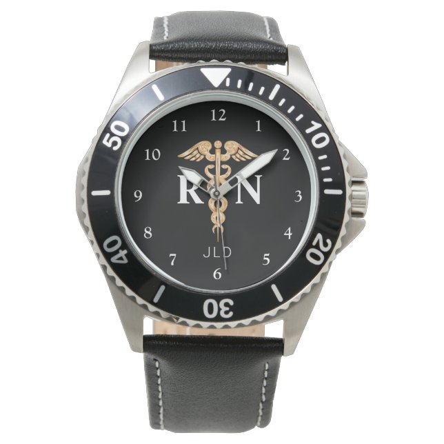 Reloj De Pulsera Enfermera moderna RN Black Monogram Mens Watch (Anverso)