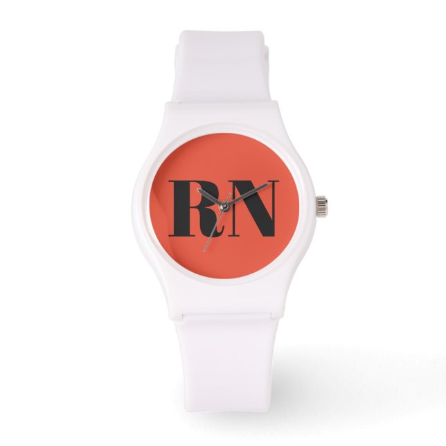 Reloj De Pulsera Enfermera moderna RN Naranja Terracotta Personaliz (Anverso)