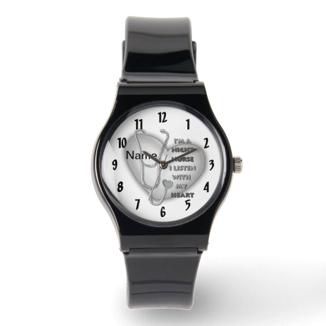 Reloj De Pulsera Enfermera Nocturna Corazón Gris (Anverso)