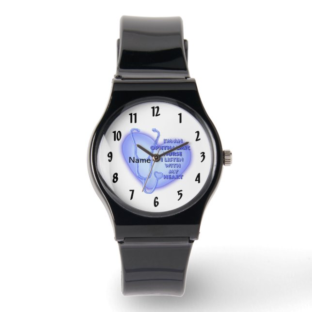 Reloj De Pulsera Enfermera Oftálmica de Corazón Azul (Anverso)