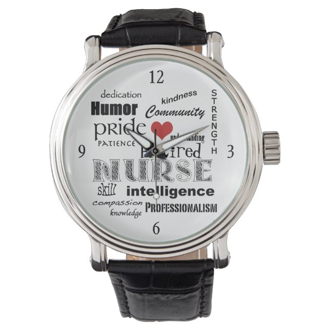 Reloj De Pulsera Enfermera-Palabra retirada Nube+Corazón Rojo (Anverso)