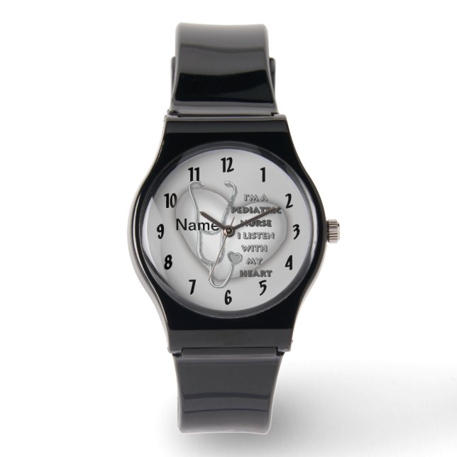 Reloj De Pulsera Enfermera Pediátrica Corazón Gris (Anverso)